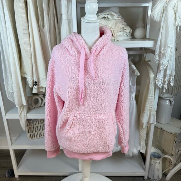 Pink Lily vegan Sherpa hoodie, sz. Large soft girl, cozy winter every day #4353 - Picture 1 of 9